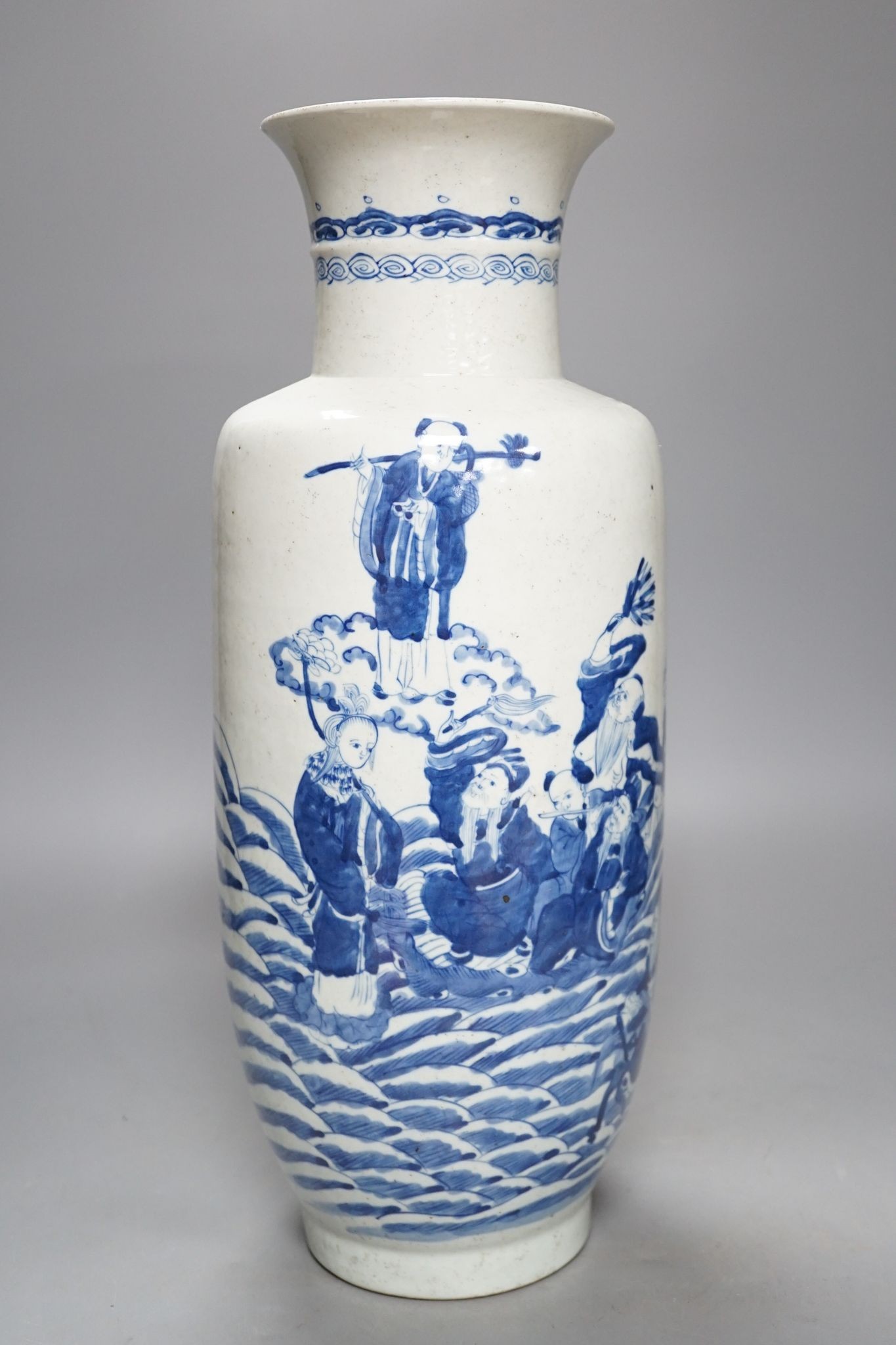 A Chinese blue and white rouleau vase, 42 cm